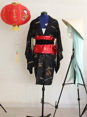 Red Floral Obi Belt or Shawl/Scarf